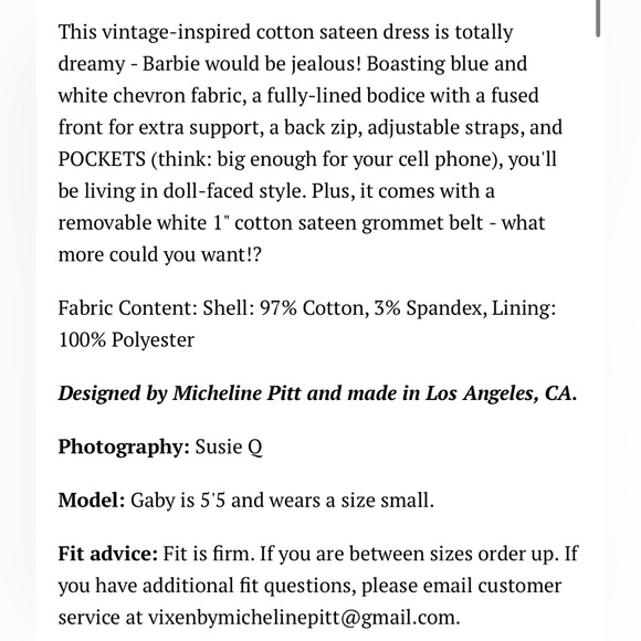 Vixen by Micheline Pitt Dollface Dress Blue and White (M) - Picture 2 of 11